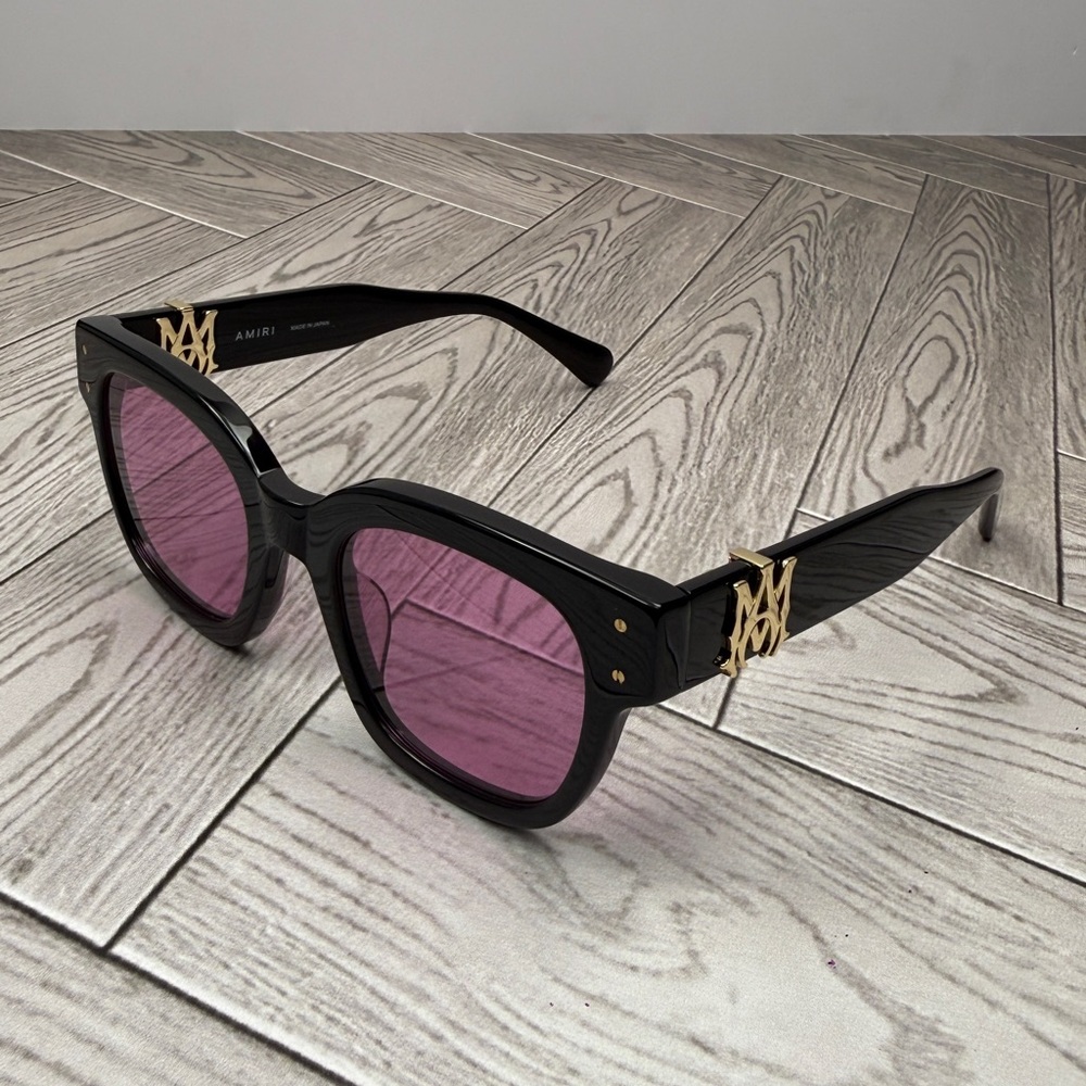 AMIRI Black Sunglasses with Blue Lenses and Gold Temple Accents - Picture 3 of 7